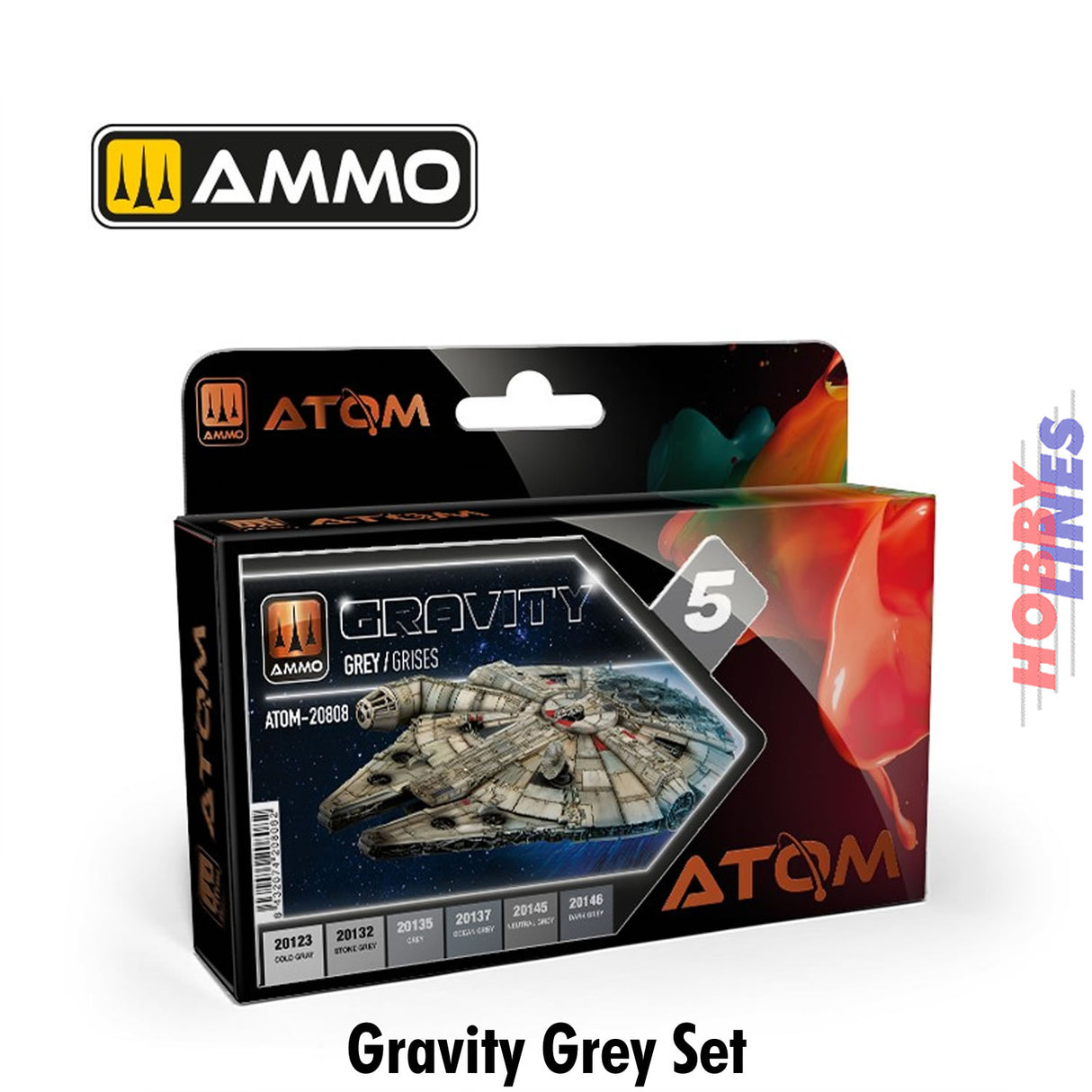 ATOM Gravity Set 5 Grey  6 20ml Acrylic bottles Ammo by Mig Jimenez ATOM-20808