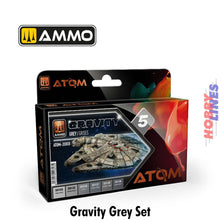 Load image into Gallery viewer, ATOM Gravity Set 5 Grey  6 20ml Acrylic bottles Ammo by Mig Jimenez ATOM-20808
