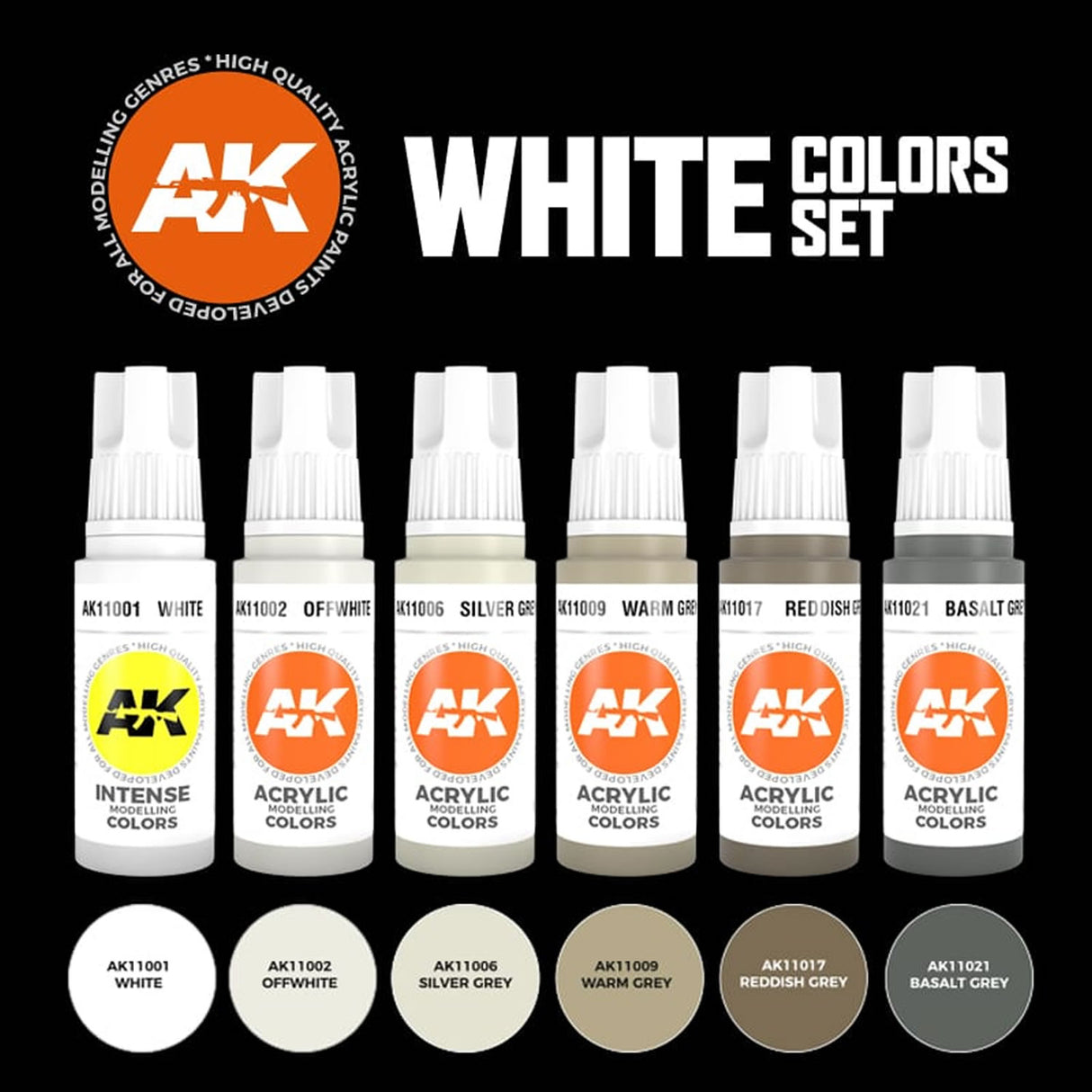 White Colours Set - 3G Acrylic Paint x 6 | AK interactive | AK11609