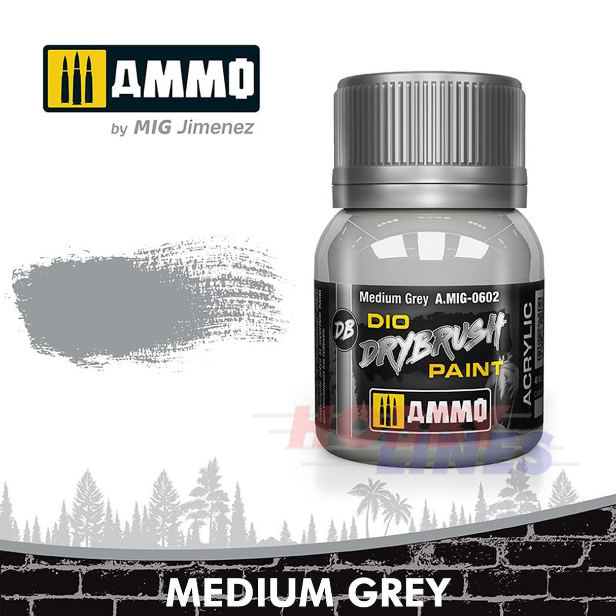 DIO Drybrush Paint - Medium Grey 40ml | Ammo by Mig Jimenez | MIG0602
