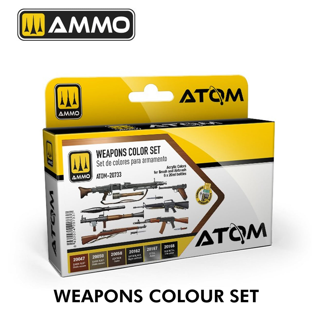 ATOM WEAPONS COLOUR SET - 6 x 20ml Acrylic Paint | Ammo by Mig Jimenez  