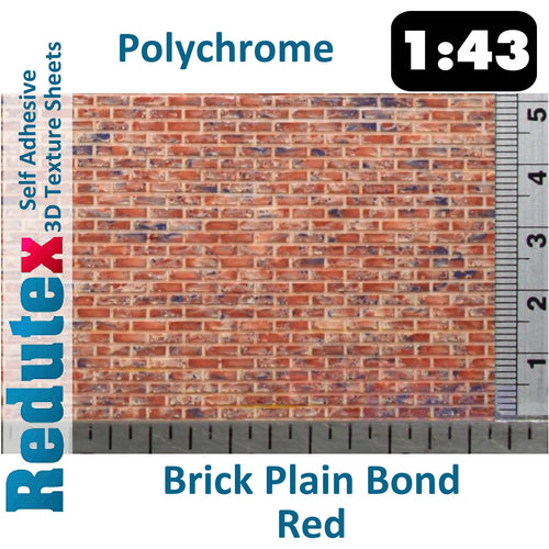 Redutex BRICK PLAIN BOND Red Polychrome O/1:43 3D Texture Sheets 043LD122