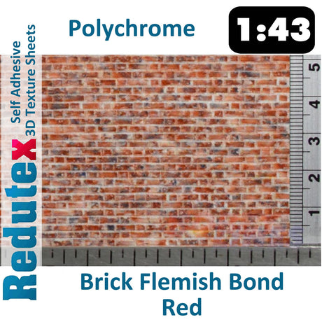 Redutex BRICK FLEMISH BOND Red Polychrome O/1:43 3D Texture Sheets 043LD322