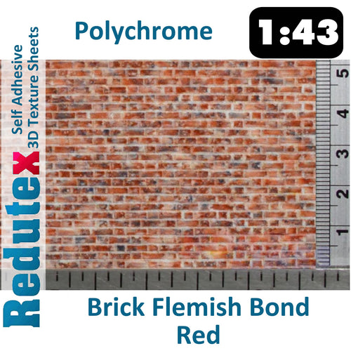 Redutex BRICK FLEMISH BOND Red Polychrome O/1:43 3D Texture Sheets 043LD322