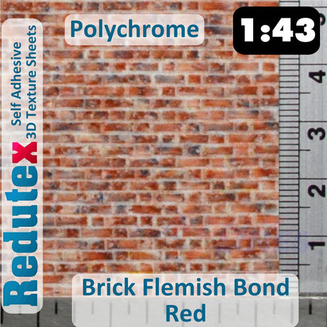 Redutex BRICK FLEMISH BOND Red Polychrome O/1:43 3D Texture Sheets 043LD322