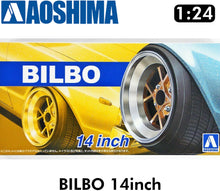 Load image into Gallery viewer, BILBO 14inch 1:24 WHEELS &amp; TYRES Set of 4 AOSHIMA Tuned Parts 05375
