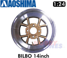 Load image into Gallery viewer, BILBO 14inch 1:24 WHEELS &amp; TYRES Set of 4 AOSHIMA Tuned Parts 05375
