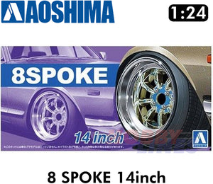 8 SPOKE 14inch 1:24 WHEELS & TYRES Set of 4 AOSHIMA Tuned Parts 05376