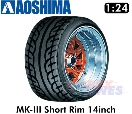 MARK3 SHORT-RIM 14inch 1:24 WHEELS & TYRES Set of 4 AOSHIMA Tuned Parts 05545