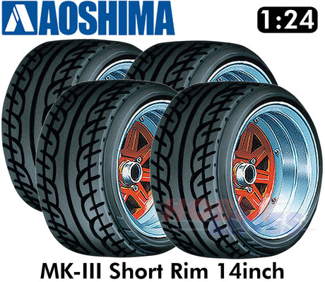MARK3 SHORT-RIM 14inch 1:24 WHEELS & TYRES Set of 4 AOSHIMA Tuned Parts 05545