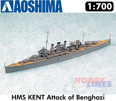 HMS KENT Heavy Cruiser Attack of Benghazi WWII 1:700 Waterline kit Aoshima 05671