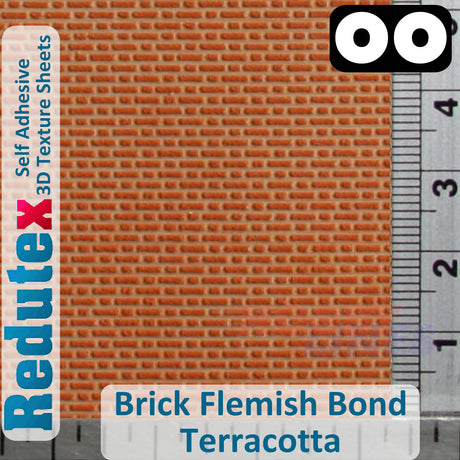 Redutex BRICK FLEMISH BOND Terracotta OO Self Adhesive 3D Texture Sheet 076LD312