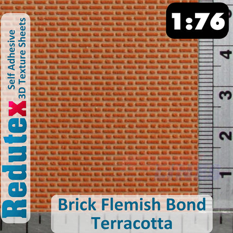 Redutex BRICK FLEMISH BOND Terracotta OO Self Adhesive 3D Texture Sheet 076LD312