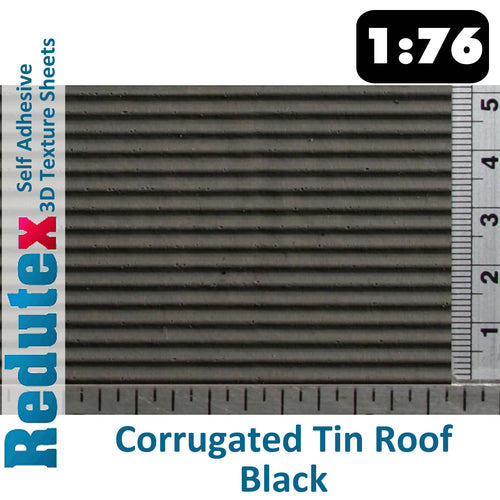 Redutex CORRUGATED TIN ROOF Black 1:76 OO 3D Self Adhesive Texture Sheet