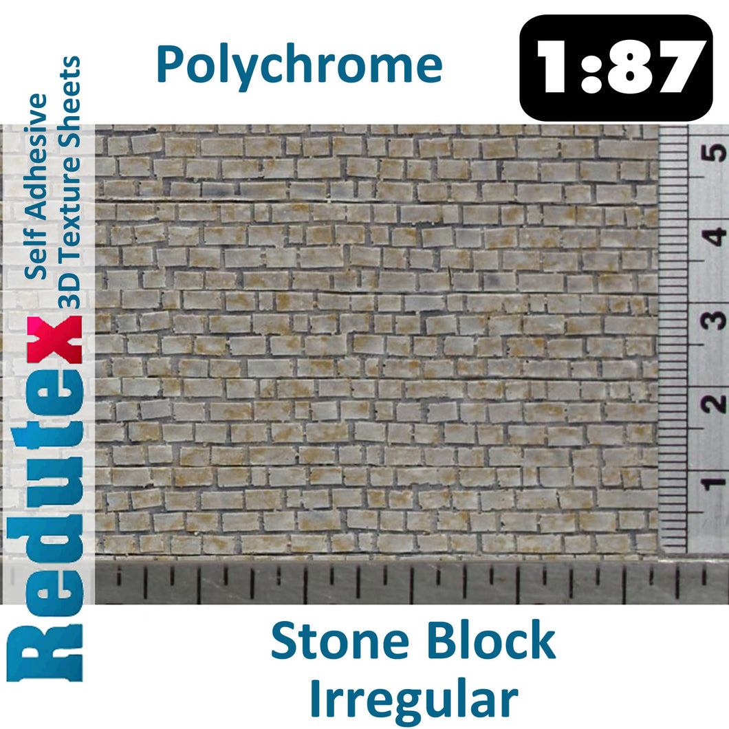 Redutex  STONE BLOCK IRREGULAR POLYCHROME 1:87 HO 3D Self Adhesive Texture Sheet