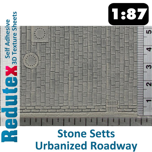 Redutex STONE SETTS UNEVEN ROADWAY I Grey 1:87 HO 3D Self Adhesive Texture Sheet