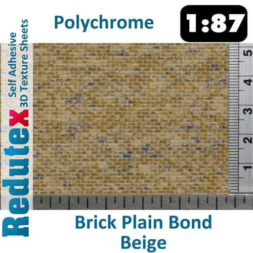 Redutex BRICK PLAIN BOND Beige POLYCHROME 1:87 HO 3D Self Adhesive Texture Shee