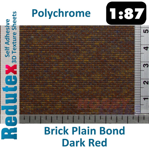 Redutex BRICK PLAIN BOND Dark Red Polychrome HO/OO 3D Texture Sheets 087LD123
