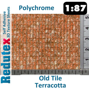 Redutex OLD TILE Terracotta POLYCHROME 1:87 HO 3D Self Adhesive Texture Sheet