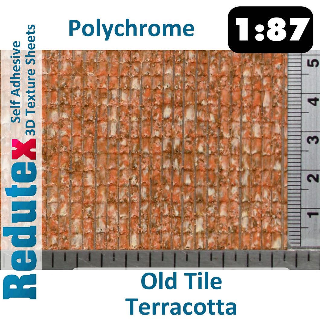 Redutex OLD TILE Terracotta POLYCHROME 1:87 HO 3D Self Adhesive Texture Sheet