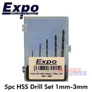 HSS Drill Set 5pc 1mm - 3mm bits DIN338 5% Cobalt Expo Tools 11525
