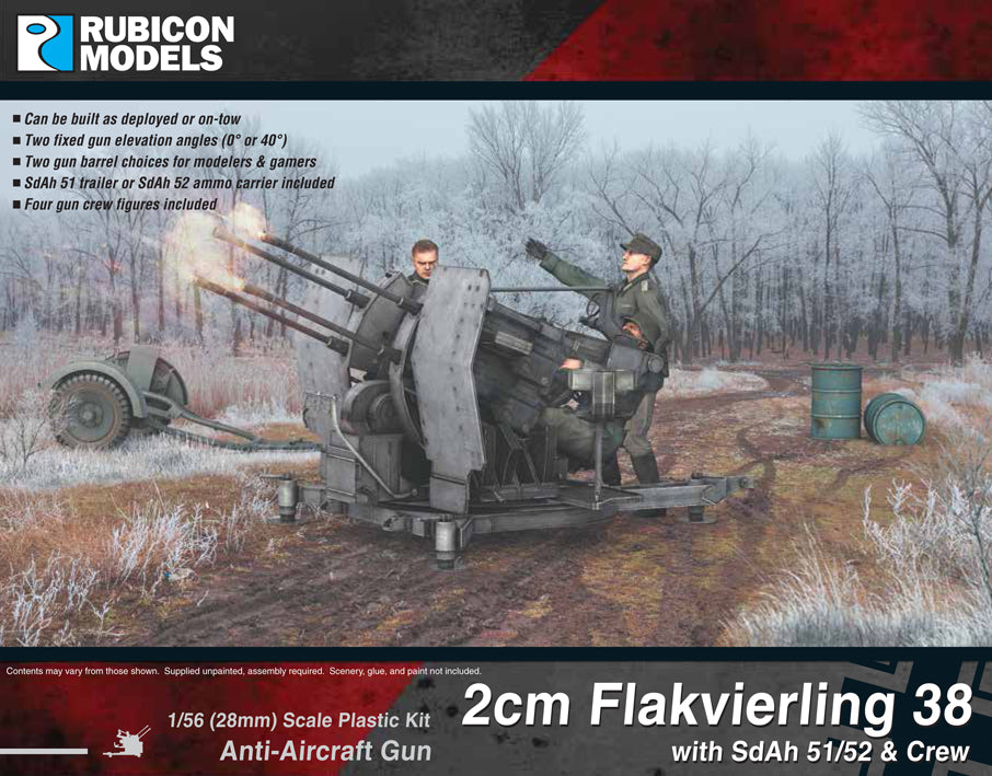 2cm Flakvierling 38 w SdAh 51/52 Trailer Plastic Kit 1:56 Rubicon Models 280073
