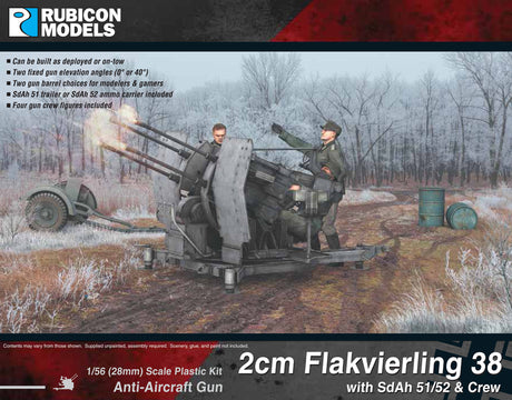 2cm Flakvierling 38 w SdAh 51/52 Trailer Plastic Kit 1:56 Rubicon Models 280073