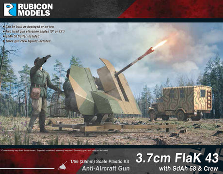 3.7cm FlaK 43 with SdAh 58 Trailer & Crew Plastic Kit 1:56 Rubicon Models 280074