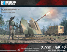 Load image into Gallery viewer, 3.7cm FlaK 43 with SdAh 58 Trailer &amp; Crew Plastic Kit 1:56 Rubicon Models 280074

