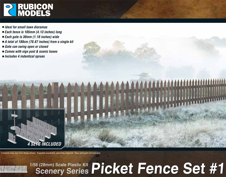 Picket Fence Set #1 Diorama Plastic Model Kit 1:56 Rubicon Models 283002