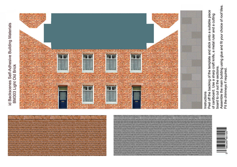 LIGHT OLD BRICK HOUSES Self Adhesive Building Papers OO 1:76 Art Printers BM303