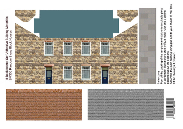 RANDOM STONE BLOCK HOUSES Self Adhesive Building Papers OO Art Printers BM306