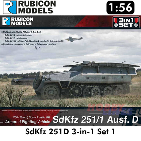 SdKfz 251D 3-in-1 Set 1 German WWII Plastic Model Kit 1:56 Rubicon Models 280019