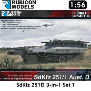 SdKfz 251D 3-in-1 Set 1 German WWII Plastic Model Kit 1:56 Rubicon Models 280019