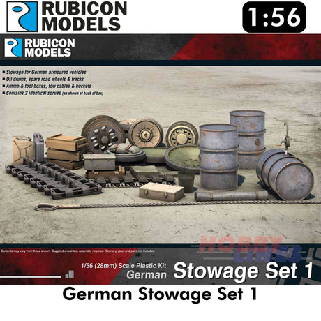 German Stowage Set 1 WWII Plastic Model Kit 1:56 Rubicon Models 280022