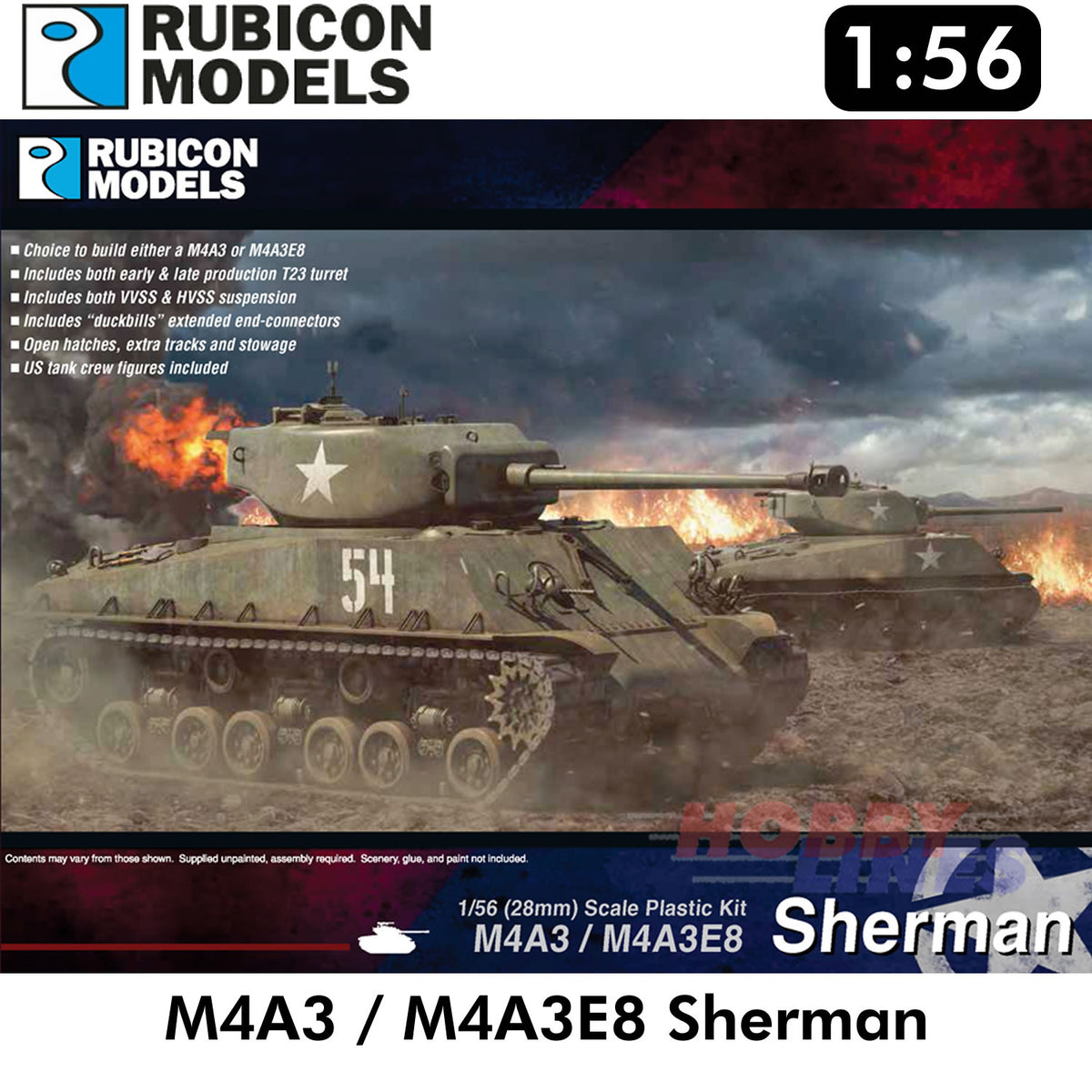 Sharon Model Kit M4A3 / M4A3E8 Sherman Tank Plastic Model Kit 1:56 Rubicon Models 28004 ...