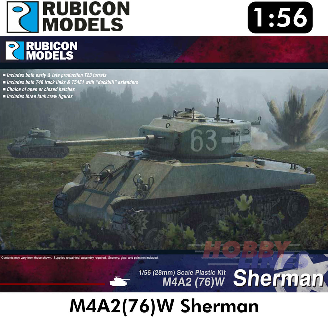 M4A2(76)W Sherman Tank Plastic Model Kit 1:56 Rubicon Models 280054
