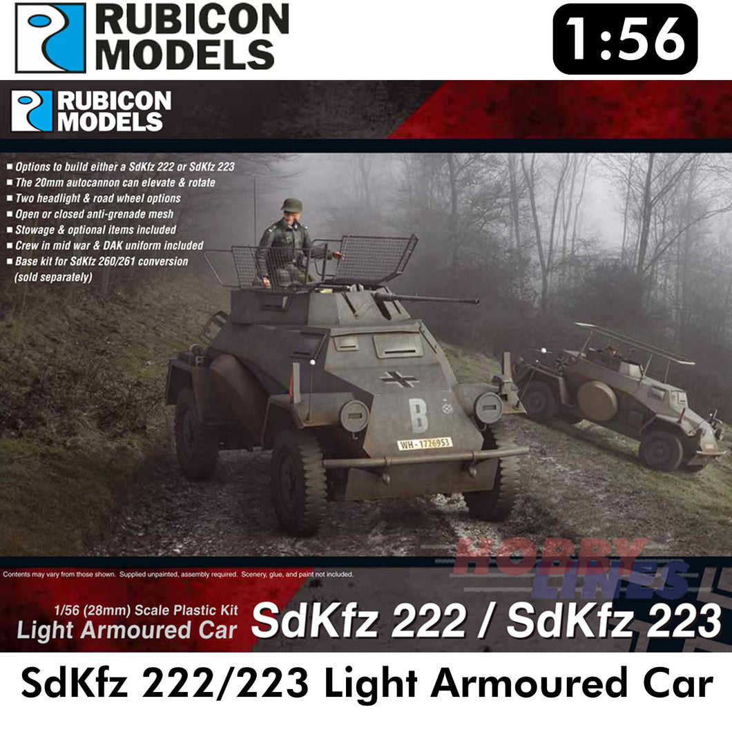 SdKfz 222/223 Light Armoured Car Plastic Model Kit 1:56 Rubicon Models 280062