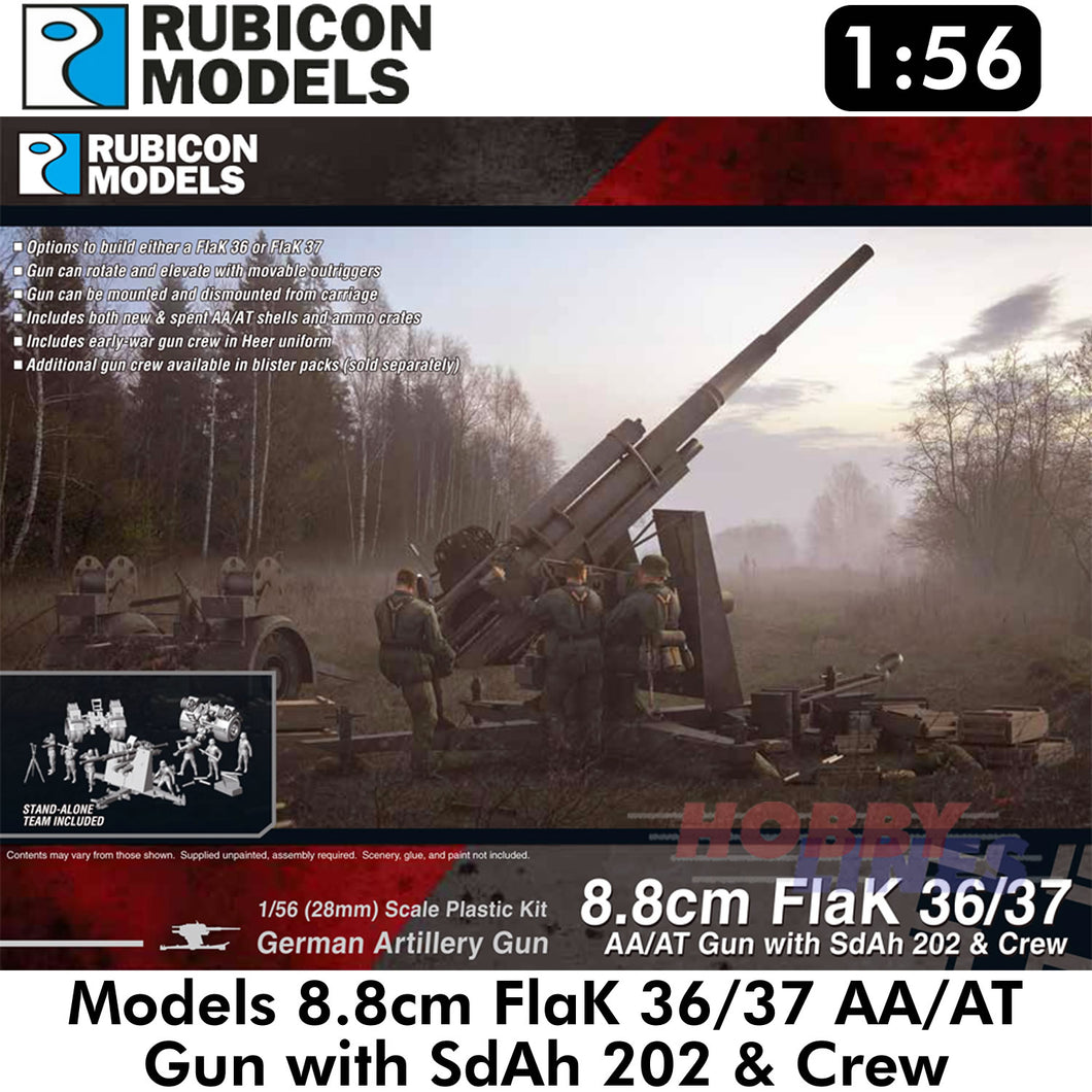8.8cm Flak 36/37 AA/AT Gun with SdAh 202 & Crew Kit 1:56 Rubicon Models 280069