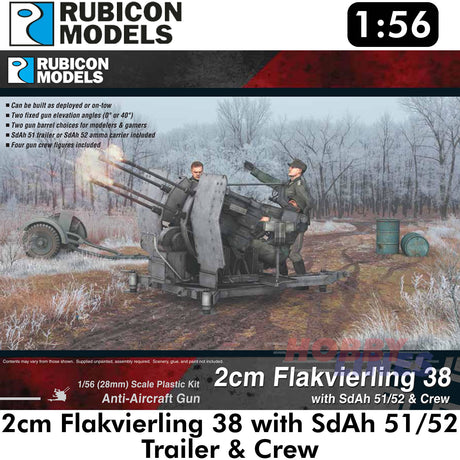 2cm Flakvierling 38 w SdAh 51/52 Trailer Plastic Kit 1:56 Rubicon Models 280073