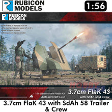 Load image into Gallery viewer, 3.7cm FlaK 43 with SdAh 58 Trailer &amp; Crew Plastic Kit 1:56 Rubicon Models 280074
