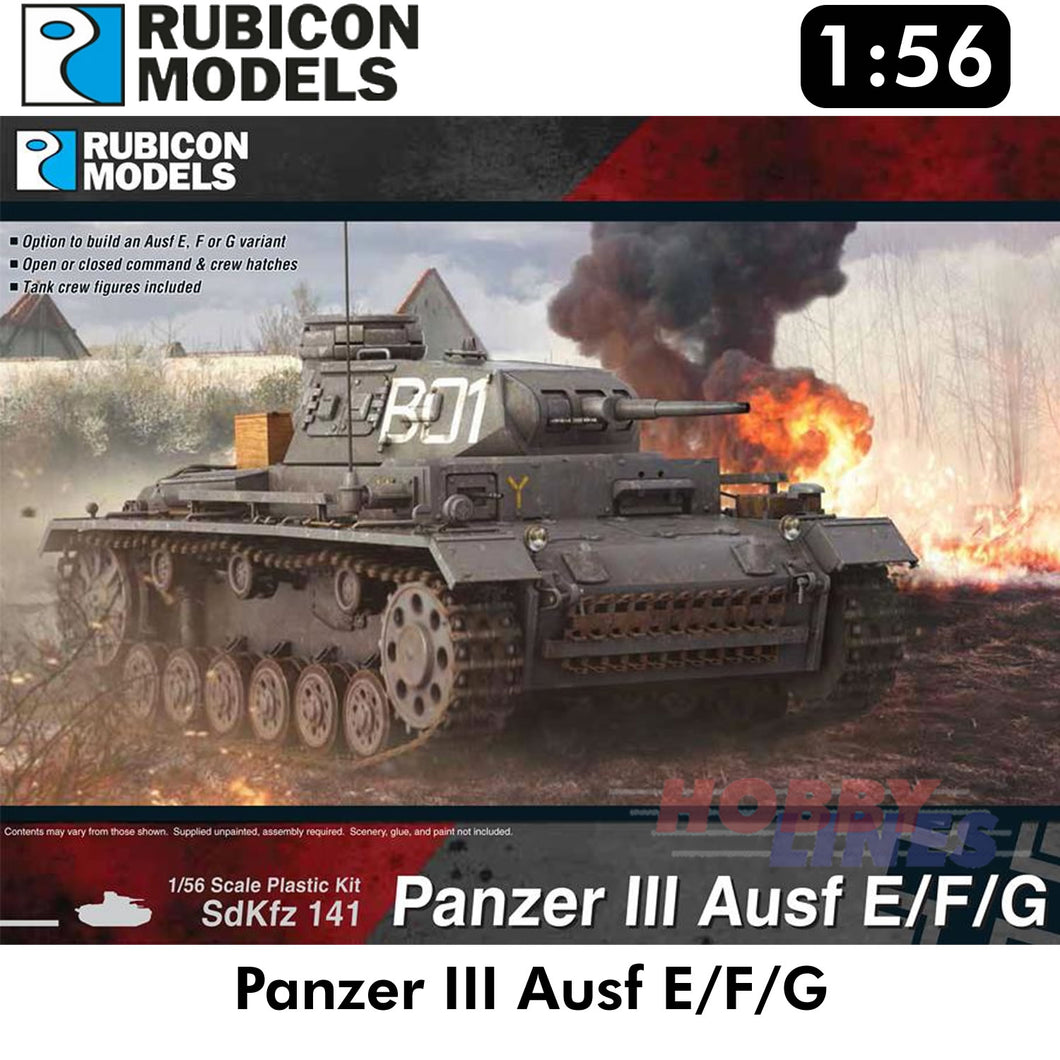 Panzer III Ausf E/F/G Tank Plastic Model Kit 1:56 Rubicon Models 280091