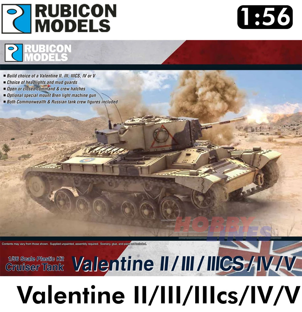 VALENTINE II/III/IIIcs/IV/V Tank Plastic Model Kit 1:56 Rubicon Models 280097