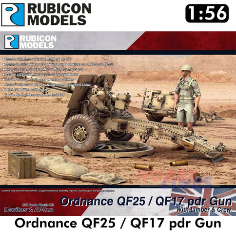ORDNANCE QF25/QF17 pdr Gun & Howitzer & 5 Crew Kit 1:56 Rubicon Models 280115