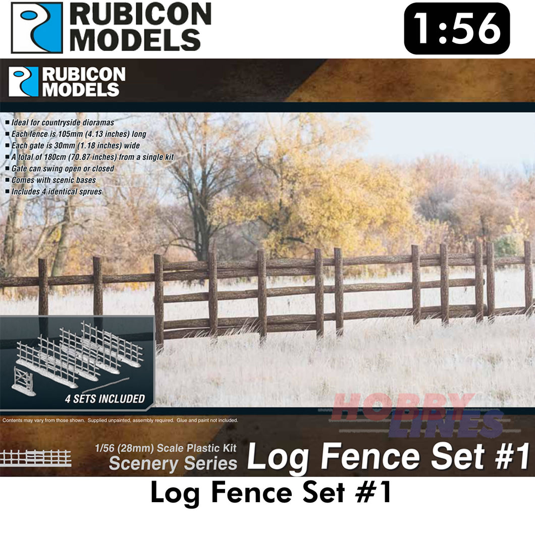 Log Fence Set #1 Diorama Plastic Model Kit 1:56 Rubicon Models 283001