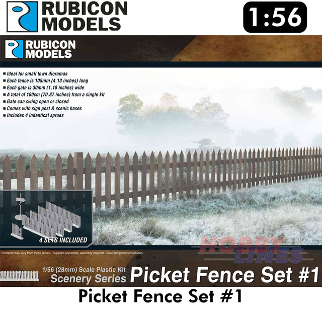 Picket Fence Set #1 Diorama Plastic Model Kit 1:56 Rubicon Models 283002