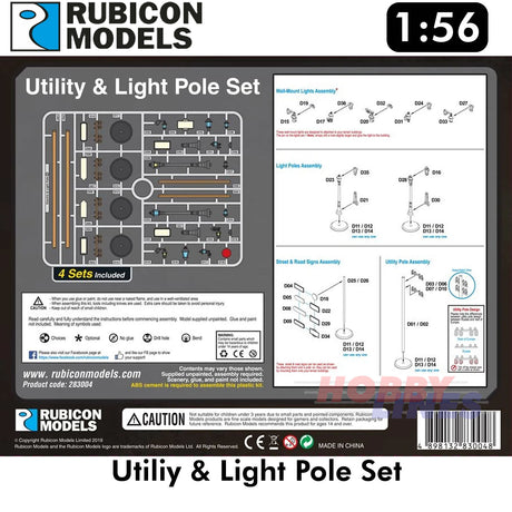 Utiliy & Light Pole Set Diorama Plastic Model Kit 1:56 Rubicon Models 283004