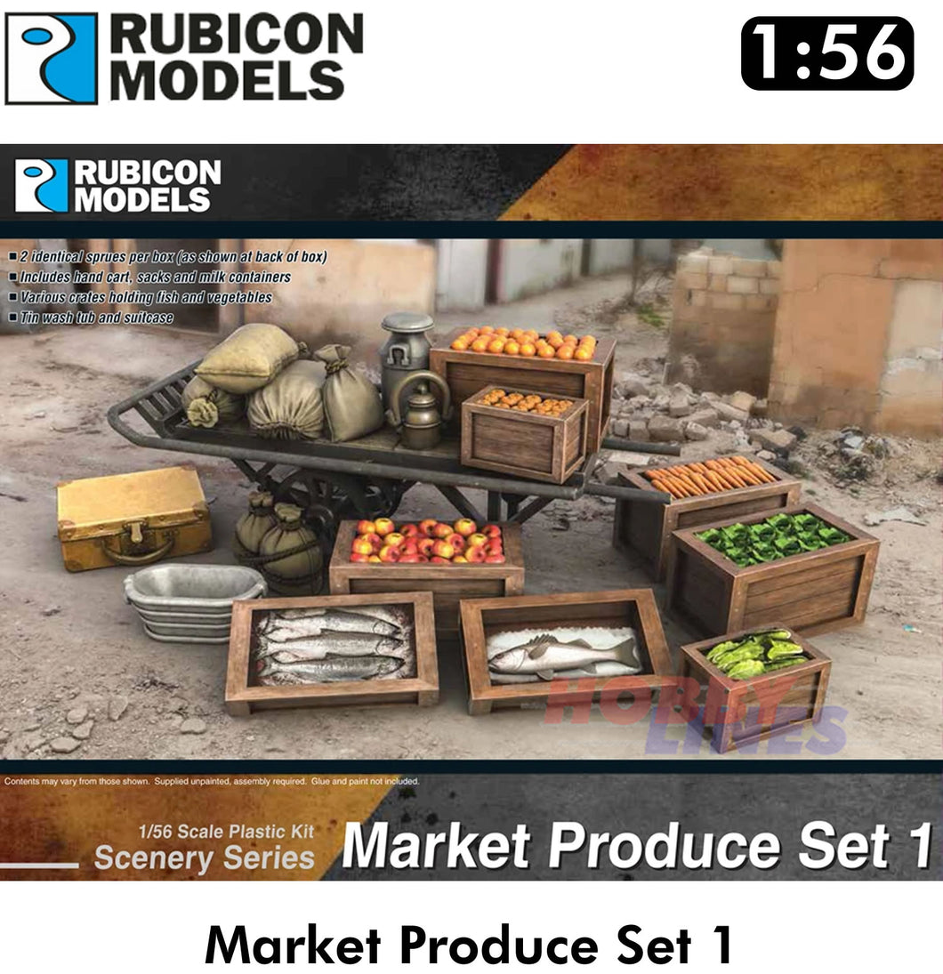 Market Produce Set 1 Diorama Plastic Model Kit 1:56 Rubicon Models 283008