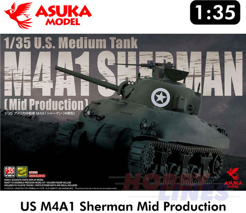 U.S. M4A1 SHERMAN Mid Production scale model WWII Tank 1:35 kit ASUKA 35010