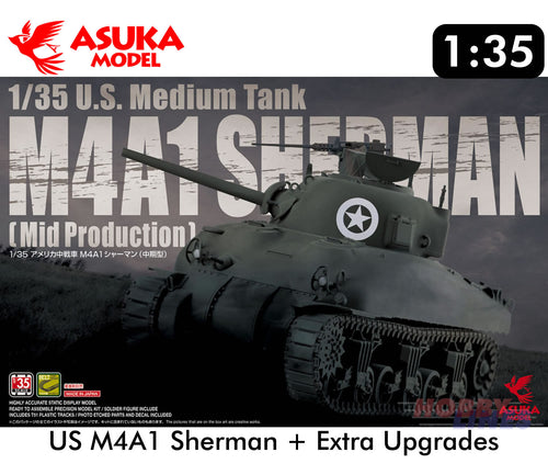 U.S. M4A1 SHERMAN + Extra Upgrades WWII Tank 1:35 scale model kit ASUKA 35010SC
